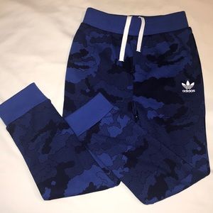 Gently used adidas camouflage blue sweat pants